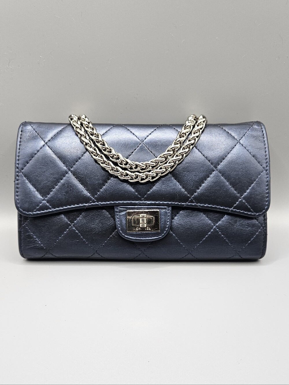 💙CHANEL RARE Blue Irrdecent Authentic Matelassé Lambskin Long Wallet/Clutch💙
